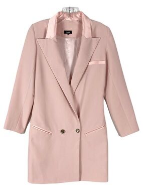 Nwot JAMIE Blazer Women M Pink Double-Breasted Satin-Trim Long-Sleeve